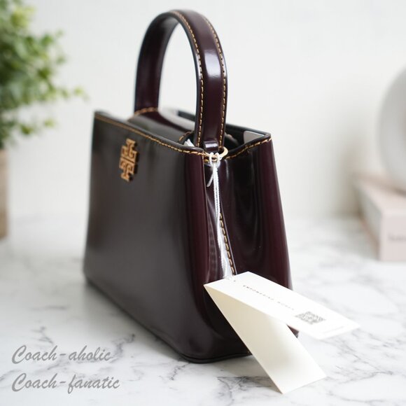 Tory Burch Britten Smooth Leather Mini Satchel Crossbody in Tempranillo 162831 - Picture 4 of 9